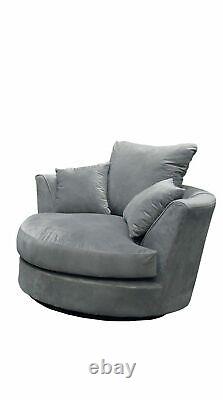 Grey Corner Sofa Armchair Velvet Plush Fabric 3 2 Seater Soft Swivel Footstool