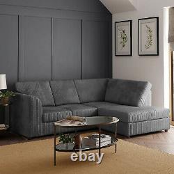 Grey Corner Sofa Fullback Suite Luxor Jumbo Cord Fabric LEFT&RIGHT 3 or 2 Chair