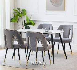 Grey Cream Soft Velvet Dining Chairs Set of 2 4 6 with Metal Legs Kitchen Chair