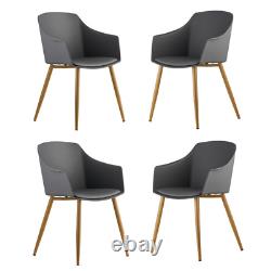 Grey Dining Chair, Leather Cushion, Wood Legs Dining Room Armchair