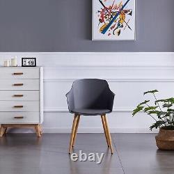 Grey Dining Chair, Leather Cushion, Wood Legs Dining Room Armchair