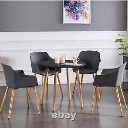 Grey Dining Chair, Leather Cushion, Wood Legs Dining Room Armchair