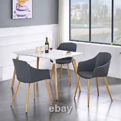 Grey Dining Chair, Leather Cushion, Wood Legs Dining Room Armchair