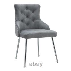 Grey Dining Chairs Velvet Set Padded Seat Metal Legs Kitchen Chair Home Office