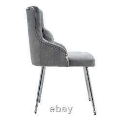 Grey Dining Chairs Velvet Set Padded Seat Metal Legs Kitchen Chair Home Office