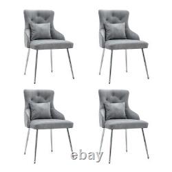 Grey Dining Chairs Velvet Set Padded Seat Metal Legs Kitchen Chair Home Office