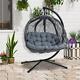 Grey Double Hanging Egg Chair Folding Swing Hammock With Cushion Indoor Or Outdoor