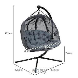 Grey Double Hanging Egg Chair Folding Swing Hammock with Cushion Indoor or Outdoor
