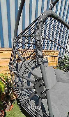 Grey Double Hanging Egg Chair Hammock Two Person Folding Swinging Garden Relaxer