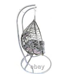 Grey Double Rattan Effect Hanging Egg Chair Swing Patio Room Garden Cushion Foot