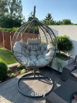 Grey Egg Swing Patio Garden Chair Rattan Weave Egg Cushion