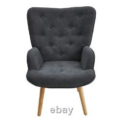Grey Fabric Upholstered Wing Back Armchair Lounge Chair With Footstool & Cushion