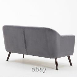 Grey Fabric Velvet Sofa 2 Seater Tub Chair Love Seat Cushioned Two-Person Settee