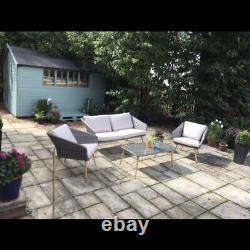 Grey Four Piece Patio Furniture Set Outdoor Sofa Chairs Table Garden Cushion