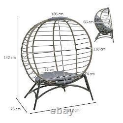 Grey Freestanding Egg Chair Foldable Rattan Basket Indoor Outdoor Seat + Cushion