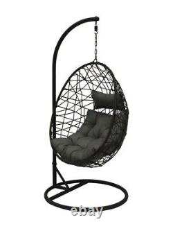 Grey Garden Egg Swing Chair Rattan Furniture Hanging Pillow Outdoor Indoor Patio
