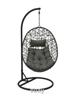 Grey Garden Egg Swing Chair Rattan Furniture Hanging Pillow Outdoor Indoor Patio