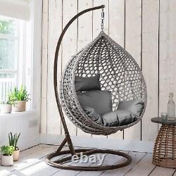 Grey Hanging Egg Chair Garden Swing Chairs Hammock Rattan Outdoor Indoor Patio