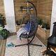 Grey Hanging Egg Chair With Stand Waterproof Cover And Cushions