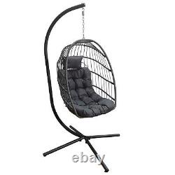 Grey Hanging Egg Chair With Stand Waterproof Cover And Cushions