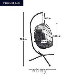 Grey Hanging Egg Chair With Stand Waterproof Cover And Cushions