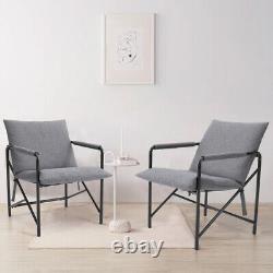 Grey Linen Cushion Upholstered Armchair Modern Metal Frame Chair Garden Chairs