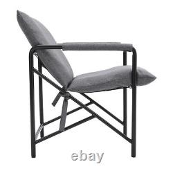 Grey Linen Cushion Upholstered Armchair Modern Metal Frame Chair Garden Chairs