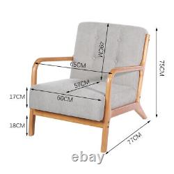 Grey Linen Cushioned Sofa Wood Arm Chair Accent Chairs 1/2 Seater Couch Settee
