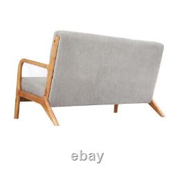 Grey Linen Cushioned Sofa Wood Arm Chair Accent Chairs Couch Settee 1/2 Seater