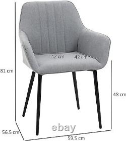 Grey Linen Dining Chairs 2 Pcs Cushioned Seat Metal Sturdy Legs Curved Backrest