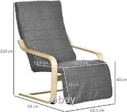 Grey Linen Lounge Seat Recliner Wooden Armrest Armchair Removable Cushion Unit