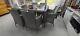 Grey Luxury Rattan Garden Dining Table With Glass Top, 6 Chairs Set With Cover