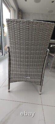Grey Luxury Rattan Garden Dining Table with glass top, 6 Chairs set with cover