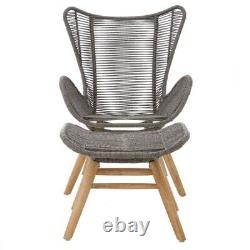 Grey Natural Rope Lounge Chair And Footstool Set With Light Wood Legs