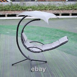 Grey Outdoor Hanging Swing Hammock Lounger Garden Relax Cushion Egg Chair &Stand