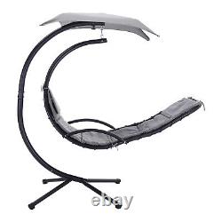 Grey Outdoor Hanging Swing Hammock Lounger Garden Relax Cushion Egg Chair &Stand