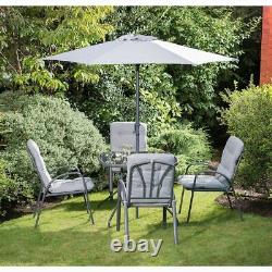 Grey Outdoor Premium Garden Furniture Patio Set with Parasol Chairs & Table 6pc