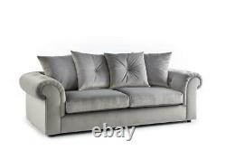 Grey Plush 3+2 Seater Sofa Set Fabric Suite Cushions Chairs-free Delivery Uk-002
