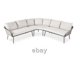 Grey Rattan Corner Garden Sofa, Table & Two Stools Outdoor Furniture Dining Set
