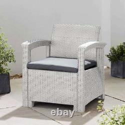 Grey Rattan Effect Armchair & Cushion Modern Outdoor Garden Patio Furniture