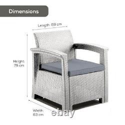 Grey Rattan Effect Armchair & Cushion Modern Outdoor Garden Patio Furniture