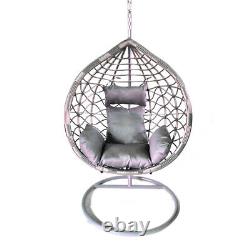 Grey Rattan Effect Hanging Egg Chair Swing Patio Garden Room Cushion Foot