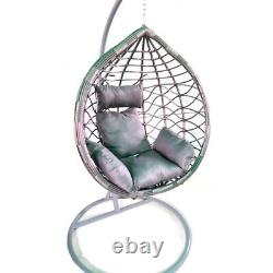 Grey Rattan Effect Hanging Egg Chair Swing Patio Garden Room Cushion Foot