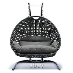 Grey Rattan Egg Cocoon Swing Garden Chair Sofa Settee Patio Furniture Double