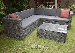 Grey Rattan Garden Furniture Corner Sofa Set Longer with Coffee Table / Seat