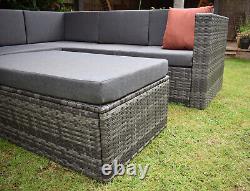 Grey Rattan Garden Furniture Corner Sofa Set Longer with Coffee Table / Seat