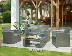 Grey Rattan Garden Furniture Set 4pc Outdoor Table Chair Sofa Conservatory Patio