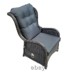 Grey Rattan Garden Patio Dining Set 6 Seater Table armchair Chair Furniture Recl