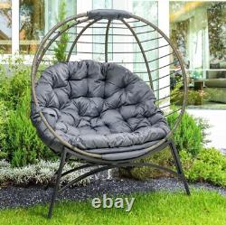 Grey Rattan Papasan Armchair Wicker Garden Egg Chair Cushion Outdoor Patio Porch