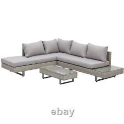 Grey Rattan Patio Furniture Corner Sofa Chairs Garden Set Coffee Table Outdoor